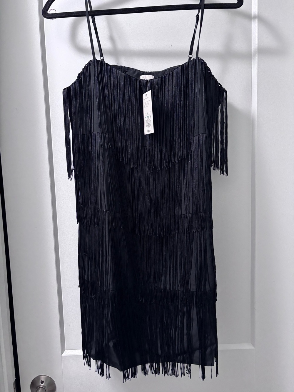 a new day Black Fringe Mini Dress with Spaghetti Straps